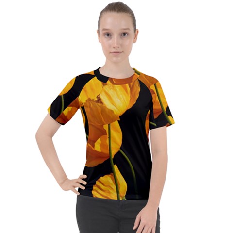 Yellow Poppies Women s Sport Raglan Tee by Audy