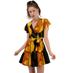 Yellow Poppies Flutter Sleeve Wrap Dress