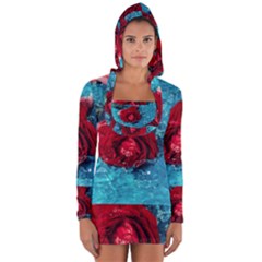 Red Roses In Water Long Sleeve Hooded T-shirt by Audy