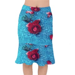 Red Roses In Water Short Mermaid Skirt by Audy