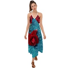 Red Roses In Water Halter Tie Back Dress  by Audy