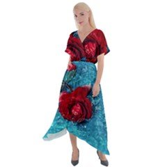 Red Roses In Water Cross Front Sharkbite Hem Maxi Dress by Audy