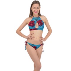 Red Roses In Water Cross Front Halter Bikini Set by Audy