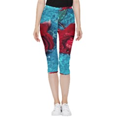 Red Roses In Water Inside Out Lightweight Velour Capri Leggings  by Audy