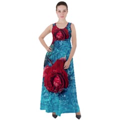 Red Roses In Water Empire Waist Velour Maxi Dress by Audy