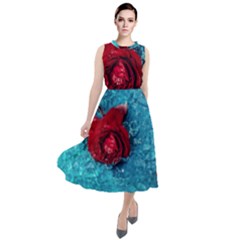 Red Roses In Water Round Neck Boho Dress by Audy