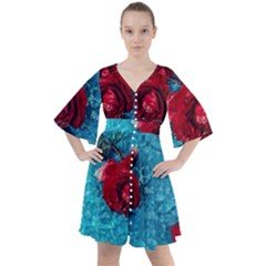 Red Roses In Water Boho Button Up Dress by Audy