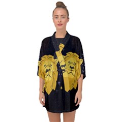 Zodiak Leo Lion Horoscope Sign Star Half Sleeve Chiffon Kimono