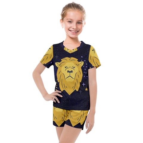 Zodiak Leo Lion Horoscope Sign Star Kids  Mesh Tee And Shorts Set by Alisyart