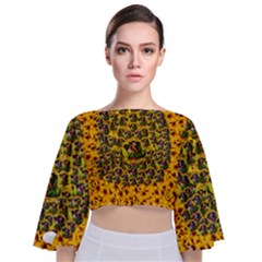Lizards In Love In The Land Of Flowers Tie Back Butterfly Sleeve Chiffon Top by pepitasart