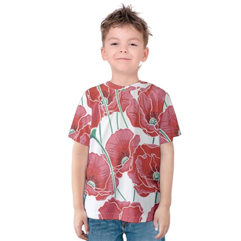 Red Poppy Flowers Kids  Cotton Tee by goljakoff