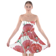 Red Poppy Flowers Strapless Bra Top Dress by goljakoff