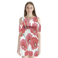 Red Poppy Flowers Shoulder Cutout Velvet One Piece by goljakoff