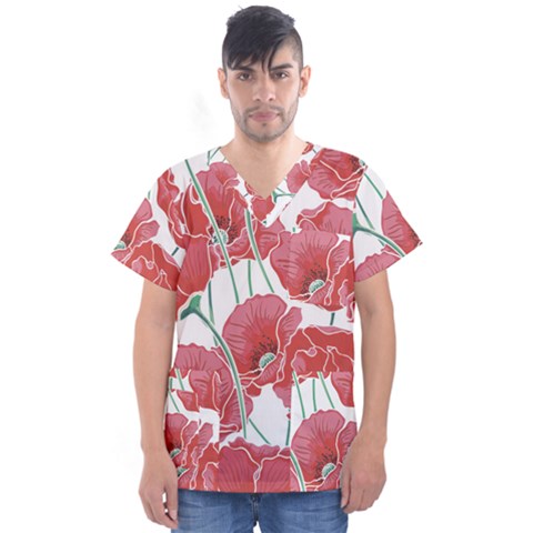 Red Poppy Flowers Men s V-neck Scrub Top by goljakoff