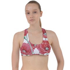 Red Poppy Flowers Criss Cross Racerback Sports Bra by goljakoff