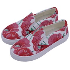 Red Poppy Flowers Kids  Canvas Slip Ons by goljakoff