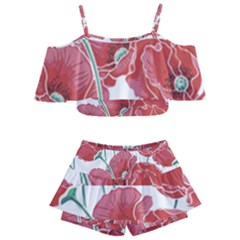 Red Poppy Flowers Kids  Off Shoulder Skirt Bikini by goljakoff