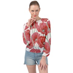 Red Poppy Flowers Banded Bottom Chiffon Top by goljakoff