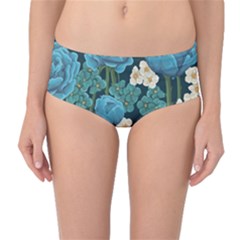 Blue Roses Mid-waist Bikini Bottoms