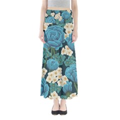 Blue Roses Full Length Maxi Skirt