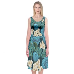 Blue Roses Midi Sleeveless Dress by goljakoff
