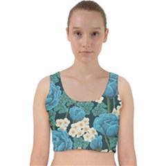 Blue Roses Velvet Racer Back Crop Top by goljakoff