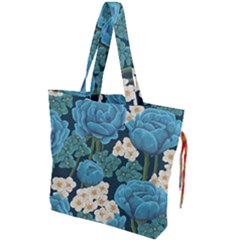 Blue Roses Drawstring Tote Bag by goljakoff