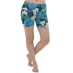 Blue Roses Lightweight Velour Yoga Shorts