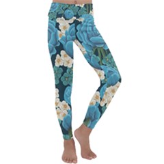 Blue Roses Kids  Lightweight Velour Classic Yoga Leggings by goljakoff