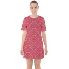 Red Sashiko Sixties Short Sleeve Mini Dress by goljakoff