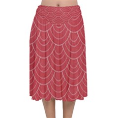 Red Sashiko Velvet Flared Midi Skirt by goljakoff