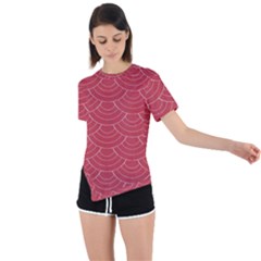 Red Sashiko Asymmetrical Short Sleeve Sports Tee by goljakoff