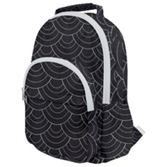 Black Sashiko Ornament Rounded Multi Pocket Backpack by goljakoff