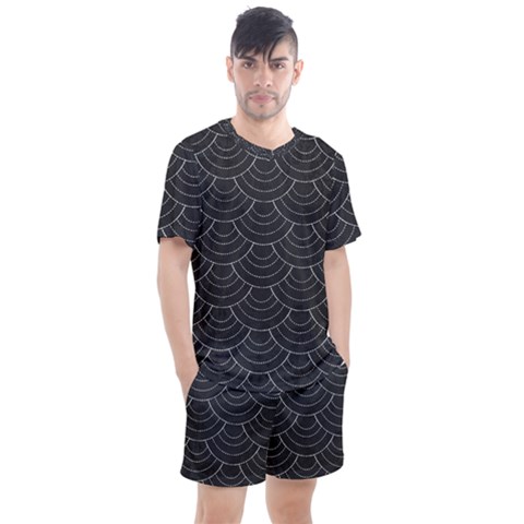 Black Sashiko Ornament Men s Mesh Tee And Shorts Set by goljakoff