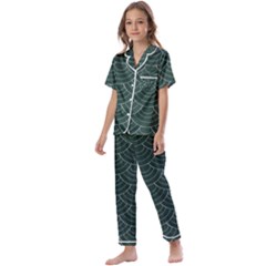 Green Sashiko Kids  Satin Short Sleeve Pajamas Set by goljakoff