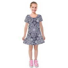 White Flower Mandala Kids  Short Sleeve Velvet Dress by goljakoff