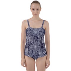 White Flower Mandala Twist Front Tankini Set by goljakoff