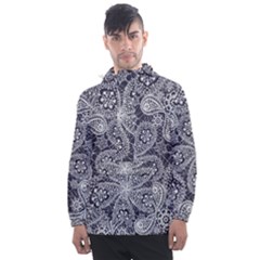 White Flower Mandala Men s Front Pocket Pullover Windbreaker by goljakoff