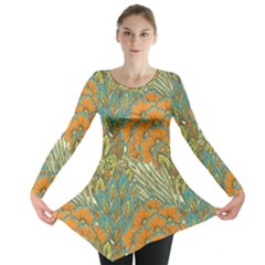 Orange Flowers Long Sleeve Tunic  by goljakoff