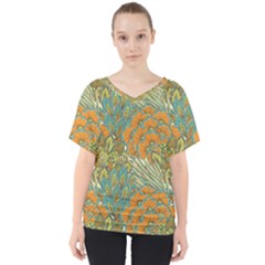 Orange Flowers V-neck Dolman Drape Top by goljakoff