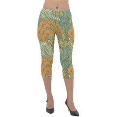 Orange Flowers Lightweight Velour Capri Leggings  by goljakoff