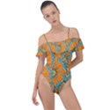 Orange flowers Frill Detail One Piece Swimsuit View1