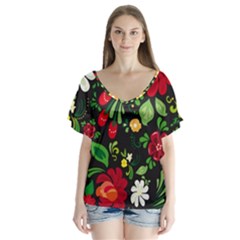 Hohloma V-neck Flutter Sleeve Top by goljakoff