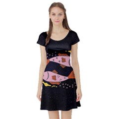 Fish Pisces Astrology Star Zodiac Short Sleeve Skater Dress