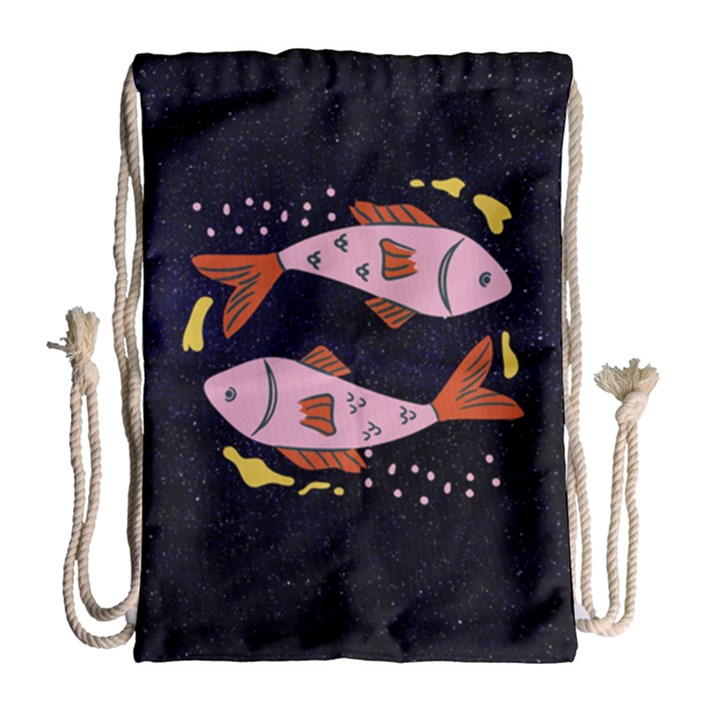 Fish Pisces Astrology Star Zodiac Drawstring Bag (Large)