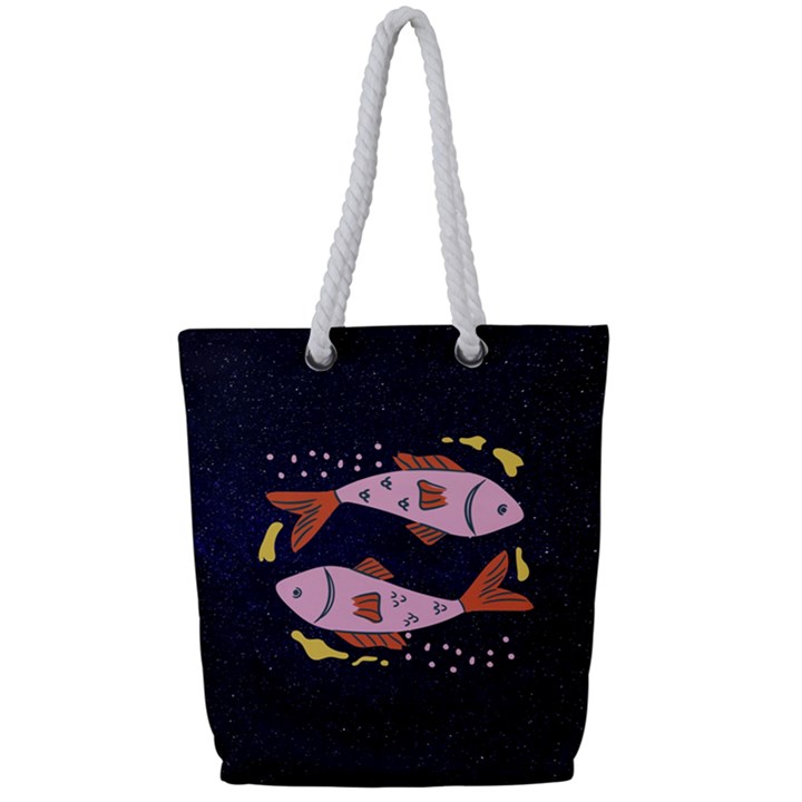 Fish Pisces Astrology Star Zodiac Full Print Rope Handle Tote (Small)