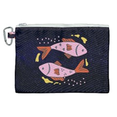 Fish Pisces Astrology Star Zodiac Canvas Cosmetic Bag (xl) by HermanTelo