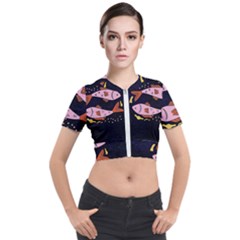 Fish Pisces Astrology Star Zodiac Short Sleeve Cropped Jacket by HermanTelo