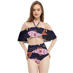 Fish Pisces Astrology Star Zodiac Halter Flowy Bikini Set 
