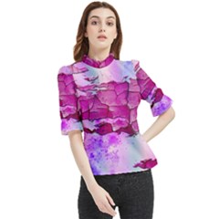 Background Crack Art Abstract Frill Neck Blouse